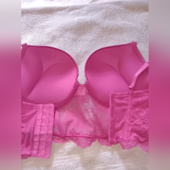 Victoria's Secret Very Sexy Hot Pink Lace Shine Strap Push-Up Corset Top. 36D. - Picture 12 of 13